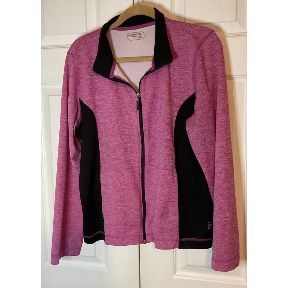 Be Inspired Pink Black Slimming Track Jacket Size XL Full Zip